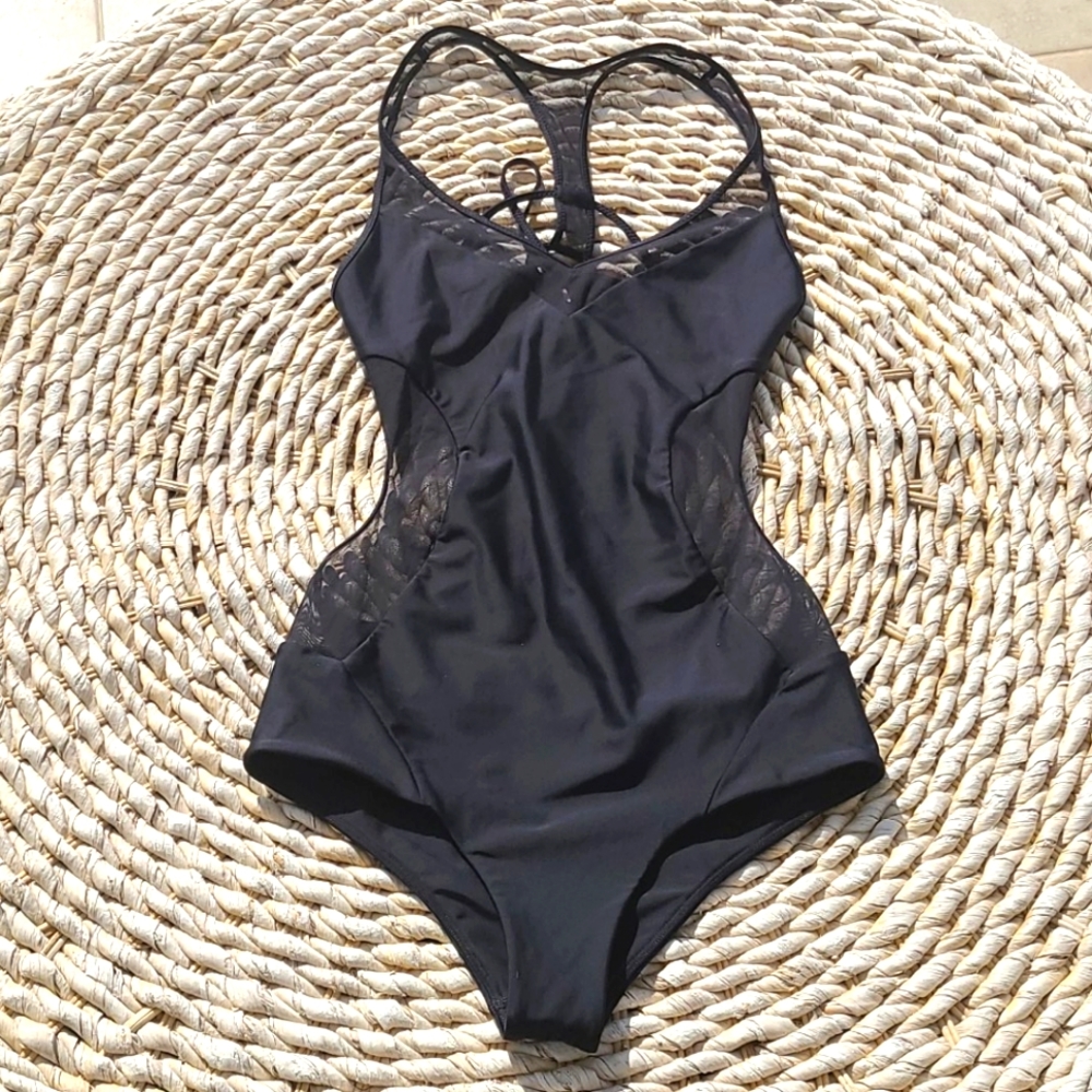 lululemon athletica Black One-Piece Swimsuit with Lace Insets